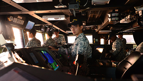 Navigating a naval vessel from the bridge of a ship, Republic of Singapore Navy