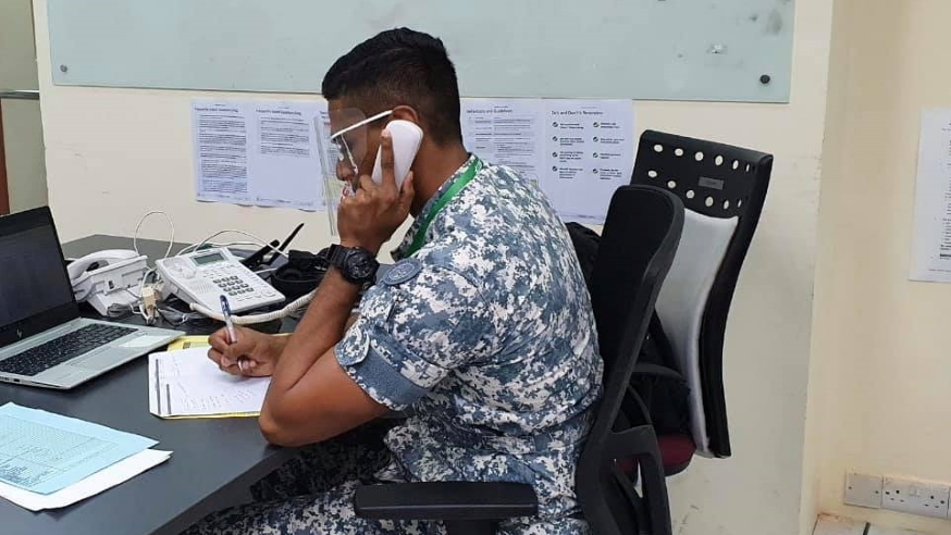 One of our navy personnel hard at work. The team makes numerous calls per day, and follow up to sense-make and correlate the information. It takes a lot of empathy and tact but the team knows it is worth it.