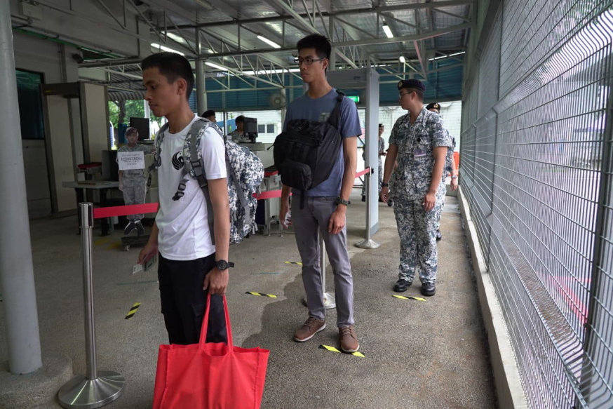 Over at the other end of the island, our Tuas Naval Base residents also observe safe distancing as they wait in line.