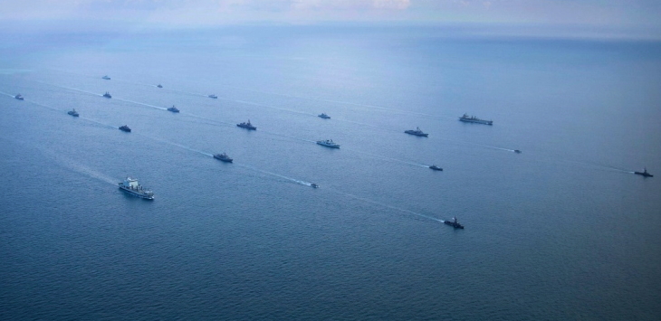 Participating navies, including the Republic of Singapore Navy (RSN), sailing in formation during Exercise Kakadu 2018. (Photo courtesy of the Royal Australian Navy)