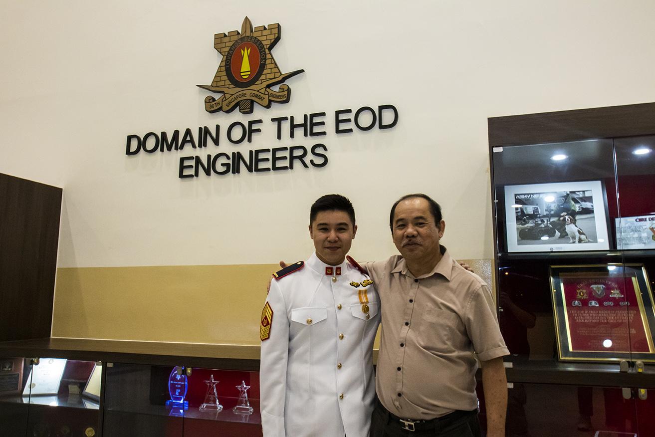 MSG Shawn Chiang (left) an EOD Commander together with his father, MAJ (Ret) Chiang Kip Tuck (right) who served in 36 SCE in the 1980s.