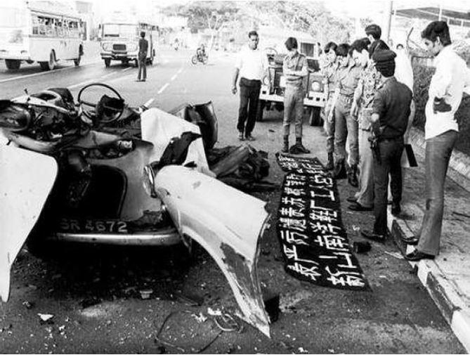 Aftermath of a blast at Still Road during the Malayan Communist Party Bombing Campaign.