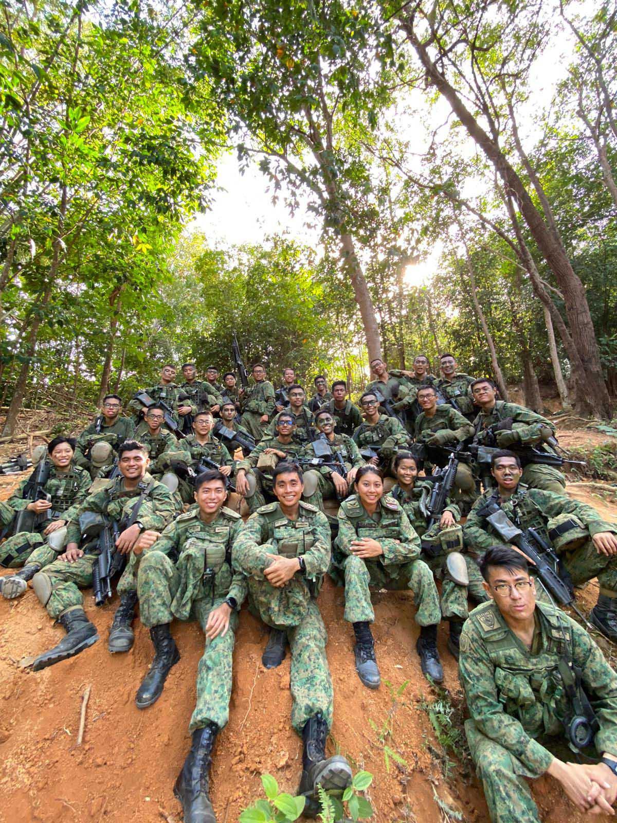 LTA Guan (Front row, third from right) with her cadets from Charlie wing at the completion of their first defence exercise (Photo was taken before additional precautionary measures against COVID-19 were implemented.)