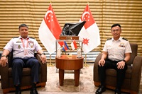 Chief of Republic of Singapore Navy Rear Admiral (RADM) Sean Wat (right) with Chief of Cambodian Navy and Deputy Secretary General of National Committee for Maritime Security Vice Admiral (VADM) TEA Sokha (left)