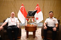 Chief of Republic of Singapore Navy Rear Admiral (RADM) Sean Wat (right) with German Federal Police Chief of Federal Police Department for Maritime Security Colonel (COL) Nils von Waaden (left)