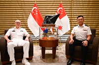Chief of Republic of Singapore Navy Rear Admiral (RADM) Sean Wat (right) with Chief of Royal New Zealand Navy Rear Admiral (RADM) Garin Golding (left)