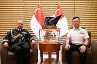 Chief of Republic of Singapore Navy Rear Admiral (RADM) Sean Wat (right) with Commander of Royal Navy of Oman Rear Admiral (RADM) Saif Bin Nasser Bin Mohsin Al-Rahbi (left)