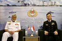 Chief of Republic of Singapore Navy Rear Admiral (RADM) Sean Wat (right) with Chief of Royal Malaysian Navy Admiral (ADM) Datuk Zulhelmy bin Ithnain (left)