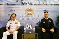 Chief of Republic of Singapore Navy Rear Admiral (RADM) Sean Wat (right) with Chief of Staff of Japan Maritime Self-Defense Force (JMSDF) Admiral (ADM) Saito Akira
