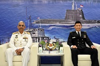 Chief of Staff - Naval Staff (COS-NS) of Republic of Singapore Navy Rear Admiral (RADM) Augustine Lim (right) with Assistant Chief of Naval Staff (Personnel) of Bangladesh Navy Rear Admiral (RADM) Abdullah Al Mamun Chowdhury (left)