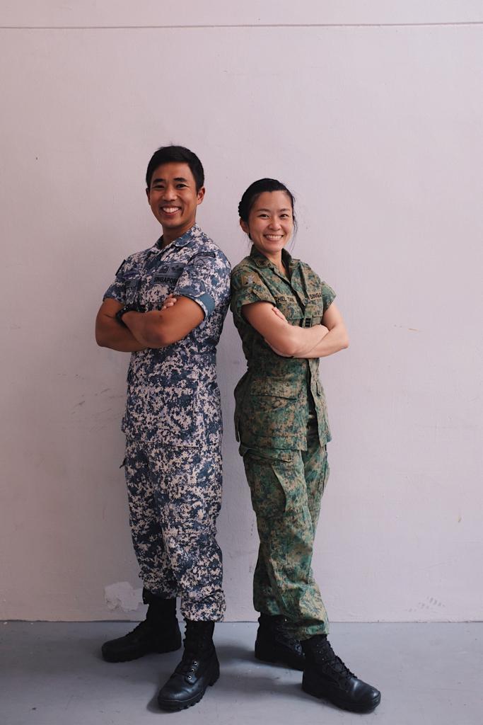 CPT Rachel with her fiancé, who is also serving in the SAF.
