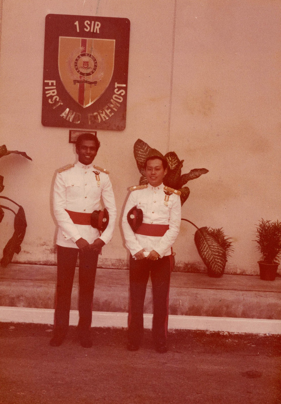 Andrew and Suresh in their 1 SIR Ceremonial Dress, taken during the 1 SIR Trooping of Colours.