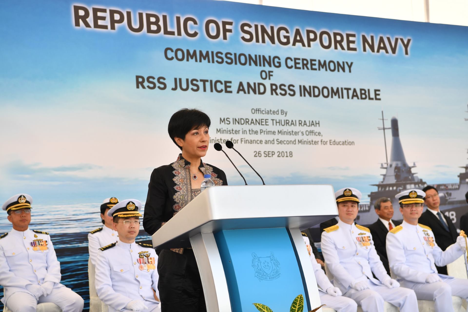 Ms Rajah delivering a speech at the commissioning of the 4th and 5th LMVs.