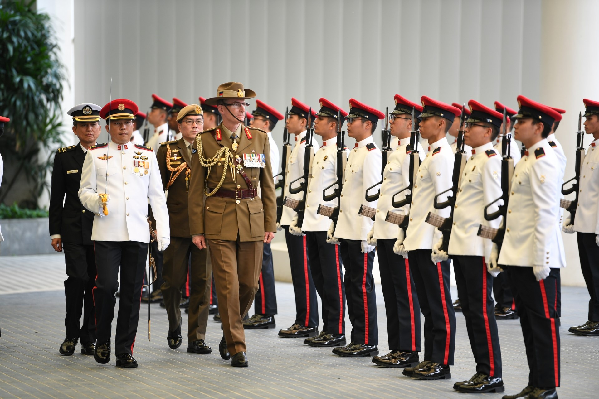 GEN Campbell inspecting the Guard of Honour at MINDEF.
