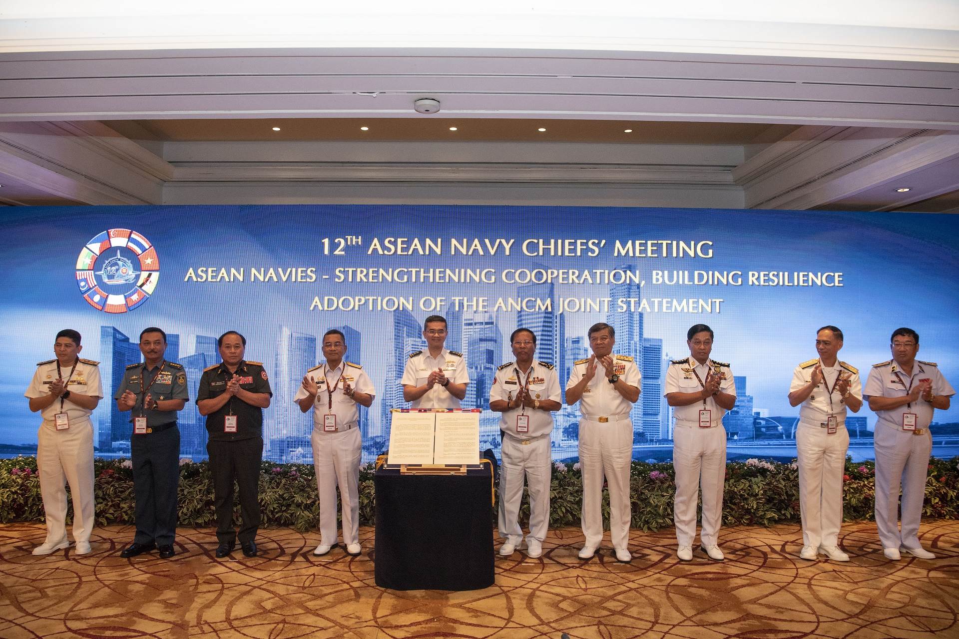 The ASEAN Navy Chiefs unveiling the 12th ASEAN Navy Chiefs' Meeting Joint Statement.
