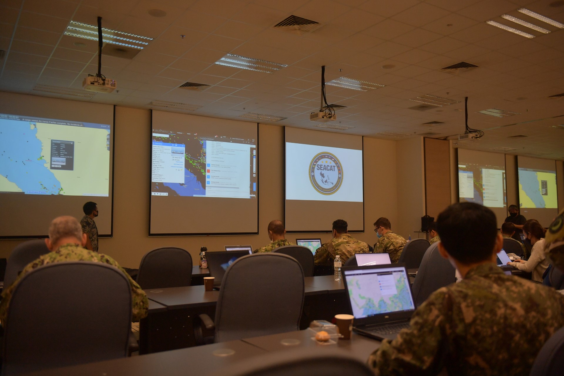 RSN personnel and International Liaison Officers planned out the operational response from the command post setup at  the Changi Command and Control Centre (CC2C) in RSS Singapura – Changi Naval Base.