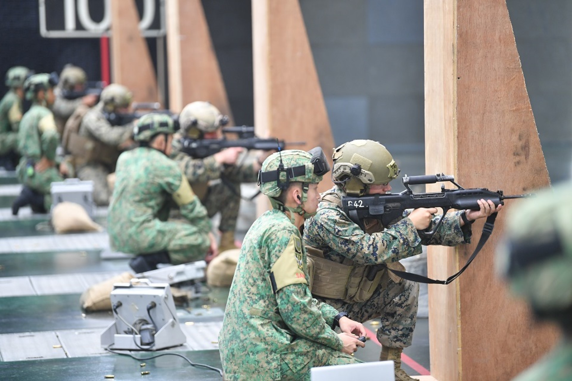 SAF and USMC personnel undergoing a live-firing session at the Multi Mission Range Complex.