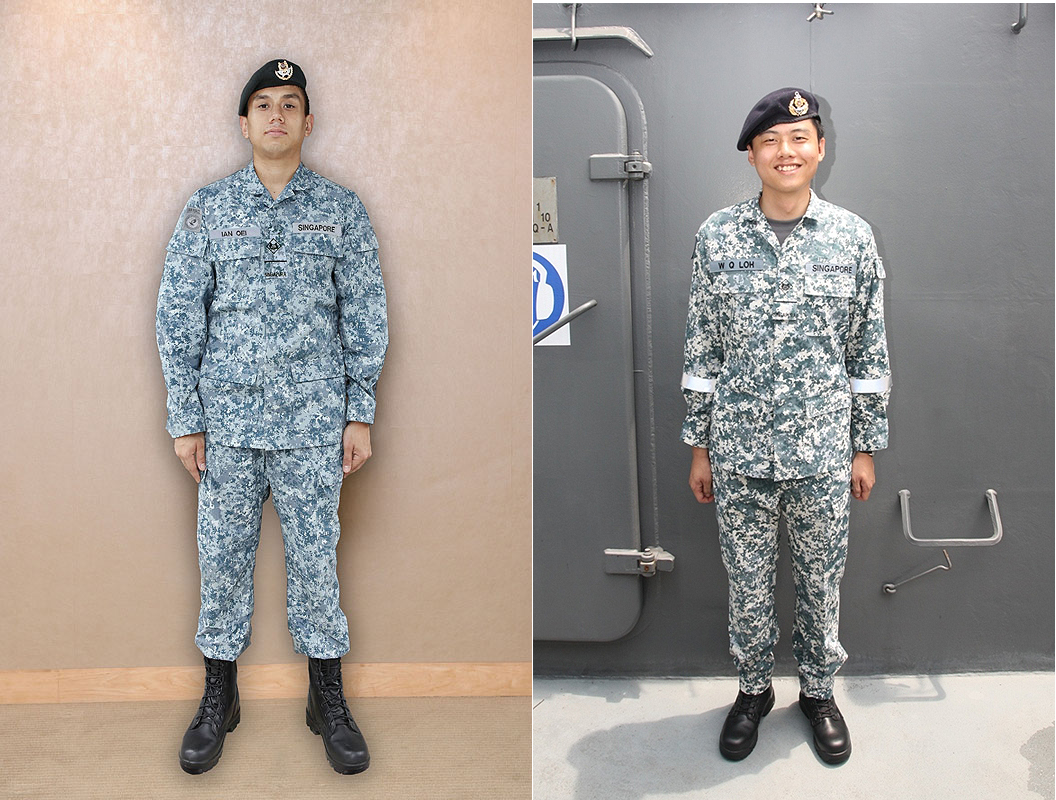(Left) An RSAF serviceman in the No.4 uniform. (Right) An RSN serviceman in the No.4 uniform.
