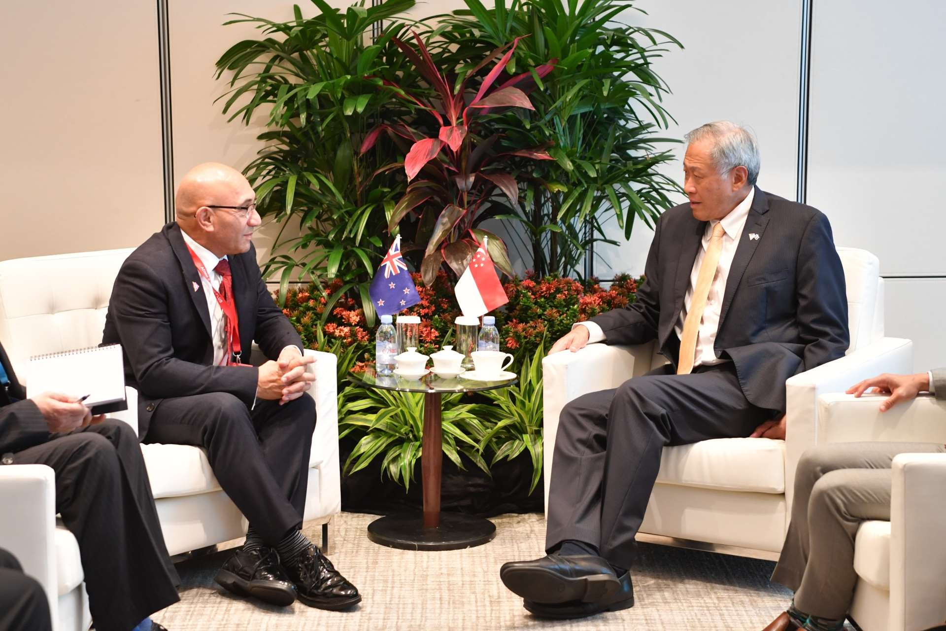 Singapore's Minister for Defence Dr Ng Eng Hen (right) meeting with New Zealand's Minister of Defence Ron Mark this afternoon on the sidelines of the 5th ADMM-Plus.