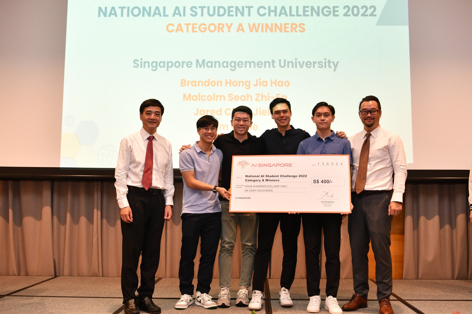 Mr Heng (first from left) with prize winners of the National AI Student Challenge 2022.