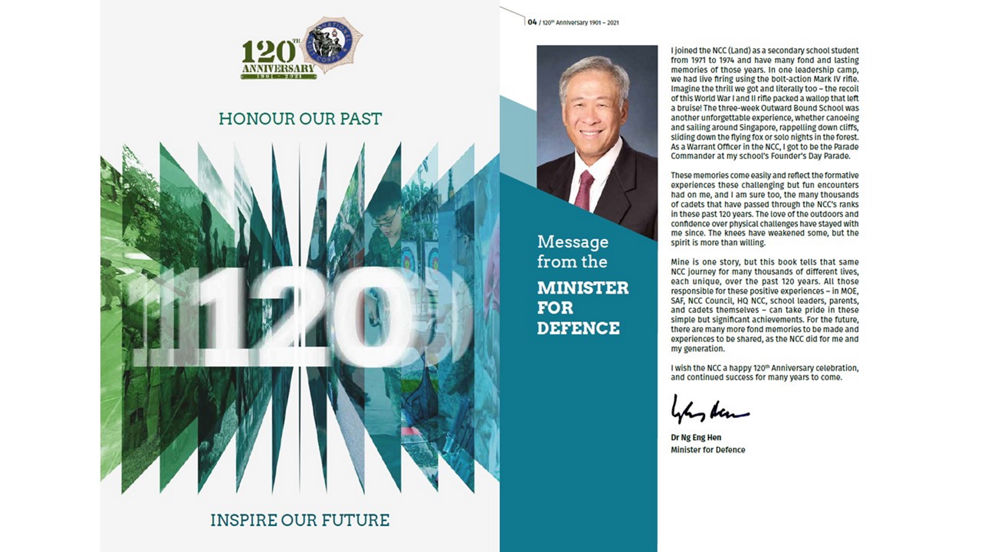 A screengrab of the 120th anniversary heritage e-book, which chronicles the NCC's achievements over the past 120 years. It also features a foreword by Minister for Defence Dr Ng Eng Hen.