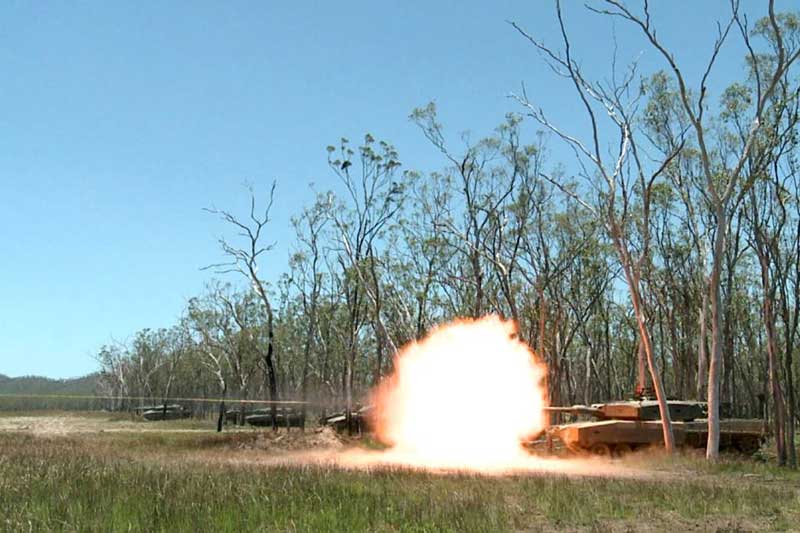 The Leopard 2SG MBT firing as part of the Armoured Battle Group Armour Live Firing System, which took place during Exercise Wallaby 2015 at the Shoalwater Bay Training Area.