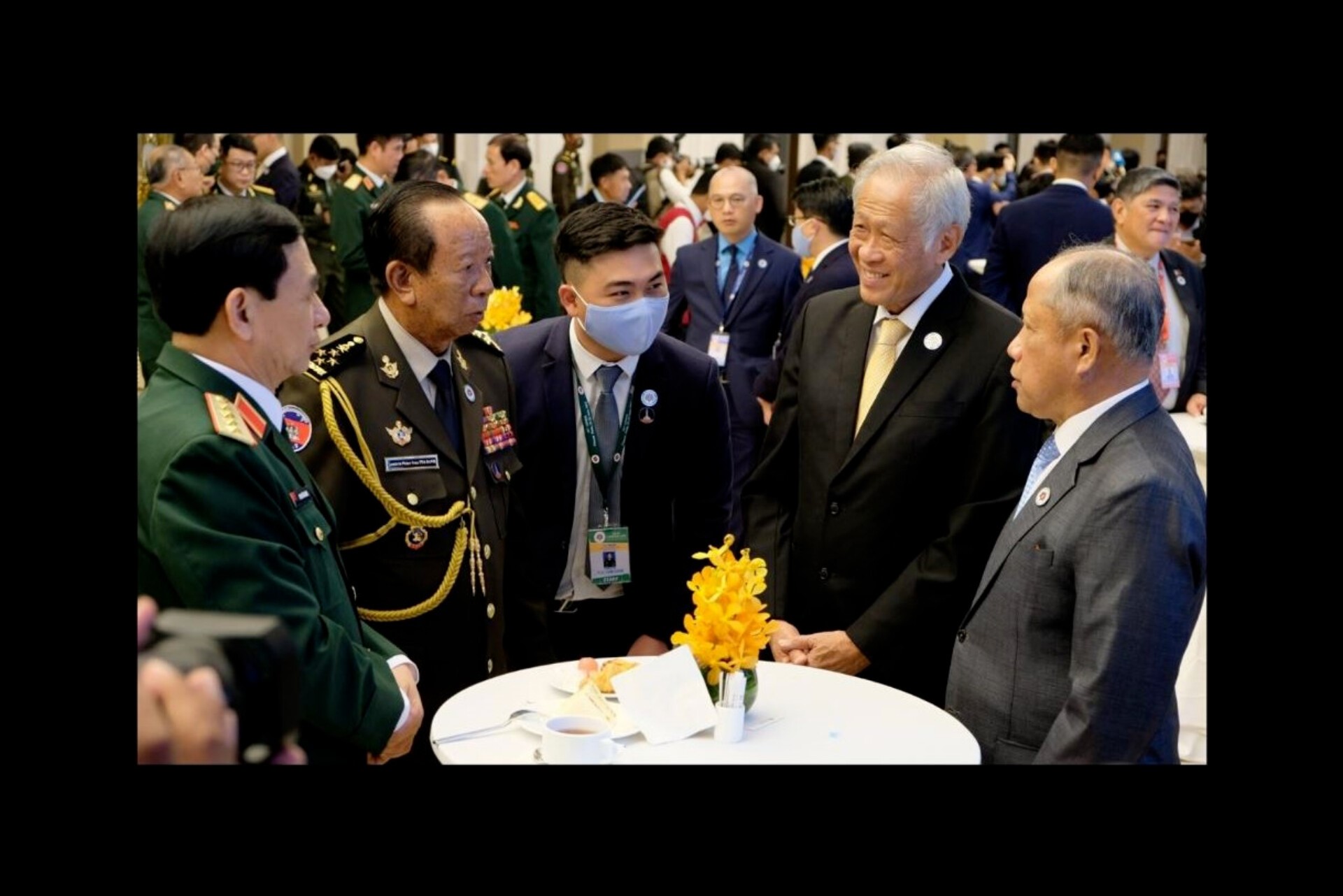General (GEN) Phan Van Giang, Vietnam's Minister of National Defence (extreme left), Cambodia's Deputy Prime Minister and Minister of National Defence GEN Tea Banh (second from left), Minister for Defence Dr Ng Eng Hen (second from right) and Pehin Datu Lailaraja Major General (Retired) Dato Paduka Seri Haji Awang Halbi bin Haji Mohd Yussof, Minister at the Prime Minister's Office of Brunei Darussalam (extreme right) at the 16th ASEAN Defence Ministers' Meeting (ADMM).