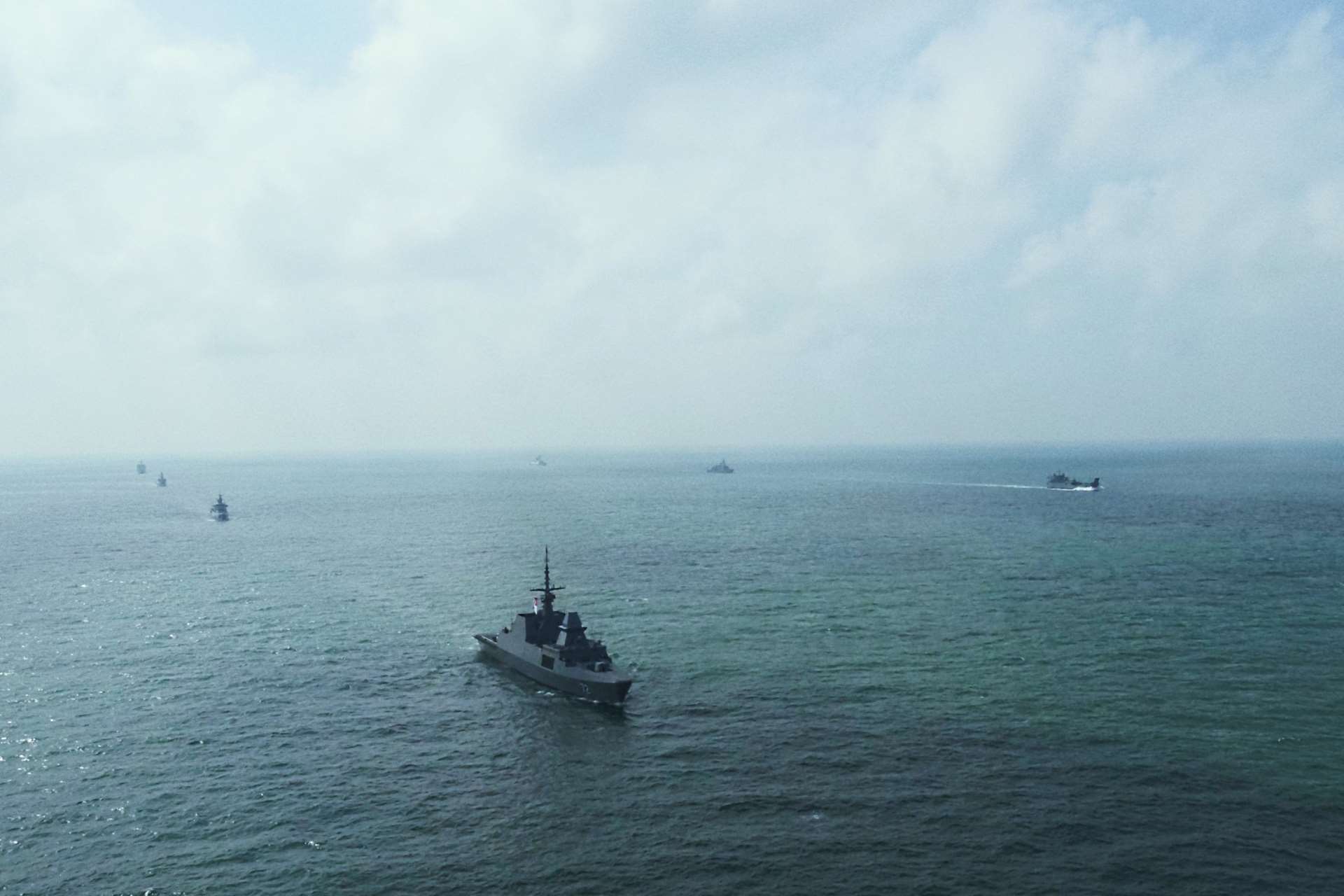 ASEAN and China navies, including the Republic of Singapore Navy (RSN), sailing in formation during the ASEAN-China Maritime Exercise.