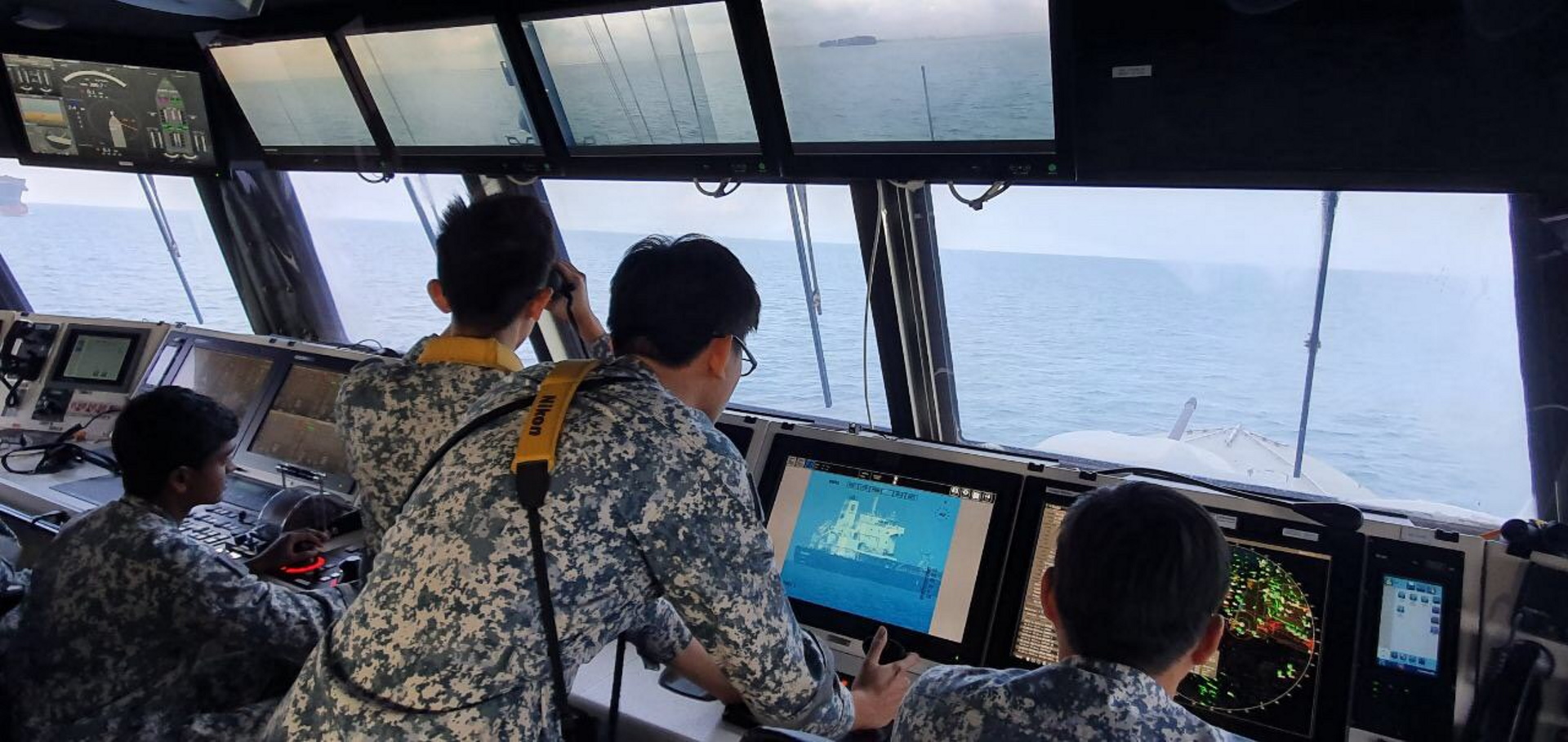 RSN personnel on board RSS Independence, monitoring the Sam Jaguar this morning.