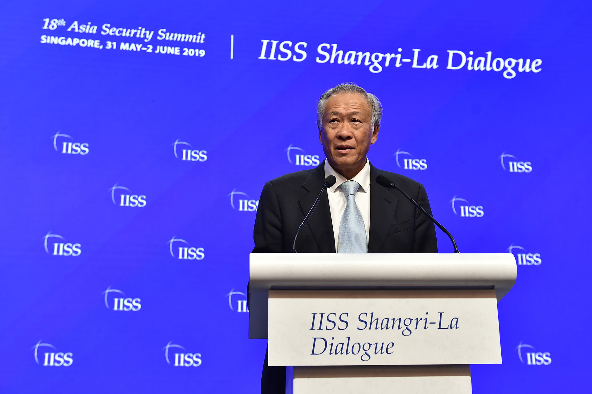 Minister for Defence Dr Ng Eng Hen speaking at the sixth plenary session on the topic - "Ensuring a Resilient and Stable Region", at the 18th Shangri-La Dialogue earlier today.