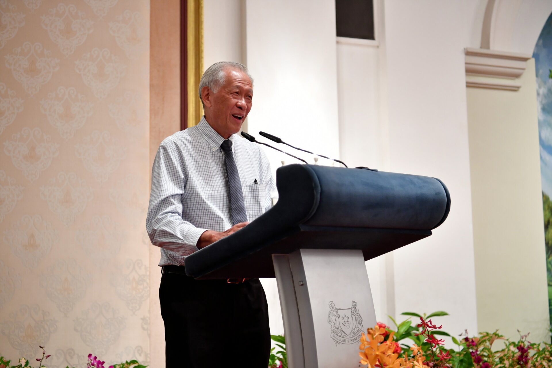 Minister for Defence Dr Ng Eng Hen delivering a speech during the ceremony this evening.
