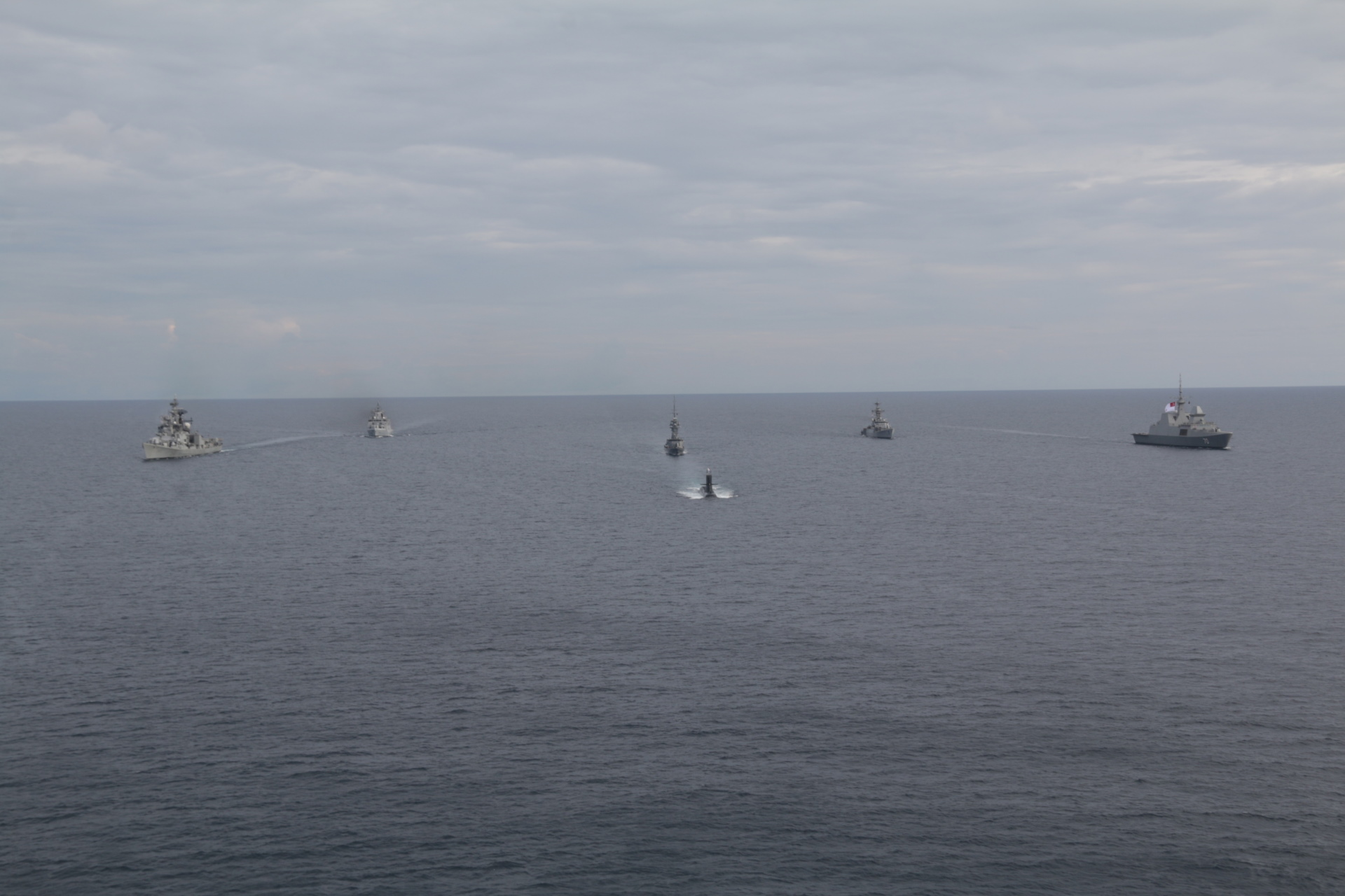 The Republic of Singapore Navy (RSN) and Indian Navy sailing in formation during SIMBEX 2021.