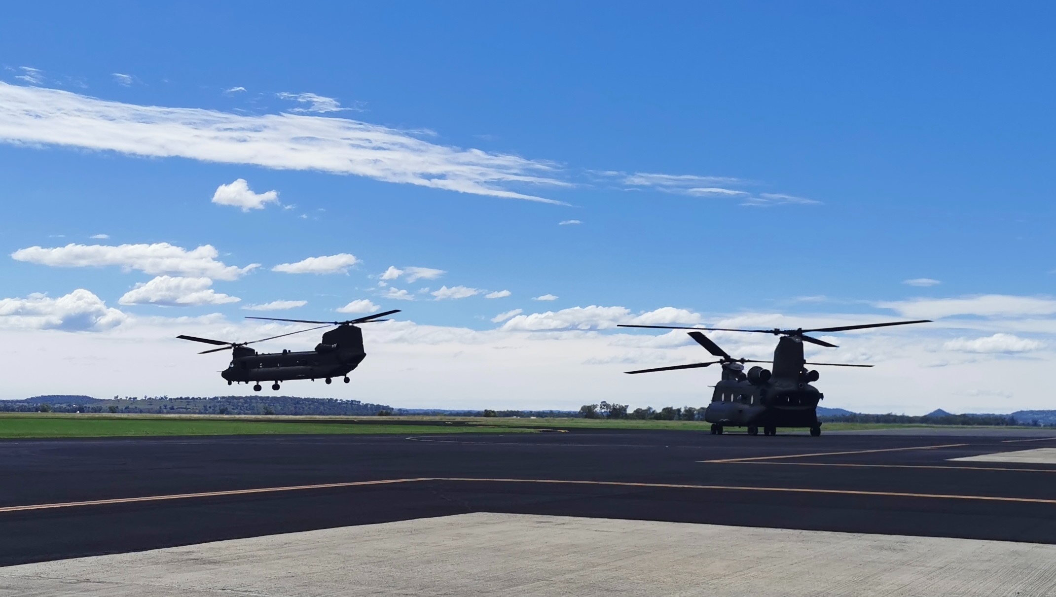 Two Republic of Singapore Air Force's CH-47F helicopters took off from its Oakey detachment in the Army Aviation Training Centre in Queensland yesterday in support of the Australian Defence Force (ADF)’s flood relief efforts.