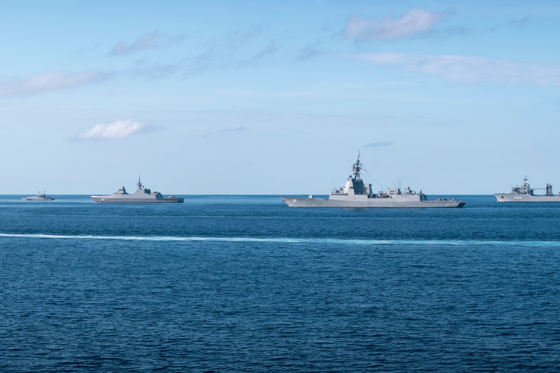 Participating navies, including the Republic of Singapore Navy (RSN), sailing in formation during Exercise Kakadu.