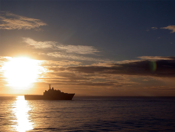 RSS Frigate at the sunset