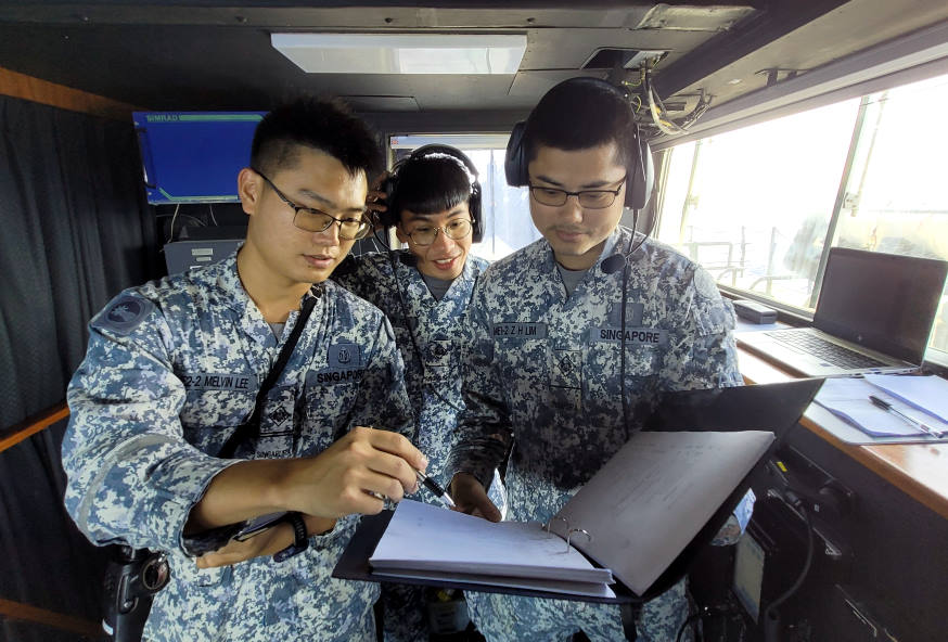 Radio messages being sent between the two ships during a communications drill. 