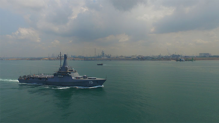Singapore Navy Ship moving forward