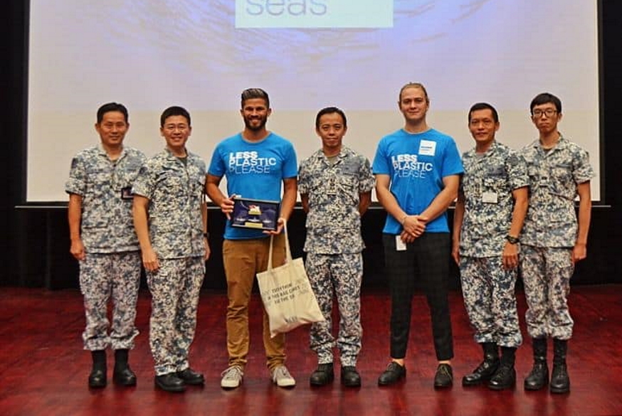 Base Commander, COL Rinson, and senior officers from Base Command with the team from Seven Clean Seas.