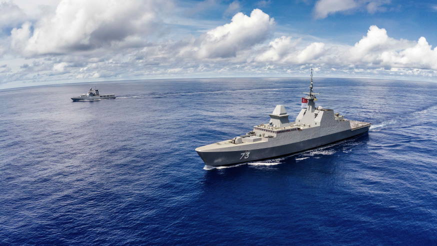 RSN's frigate, RSS Supreme, exercised with RBN's offshore patrol vessel, KDB Darulehsan.