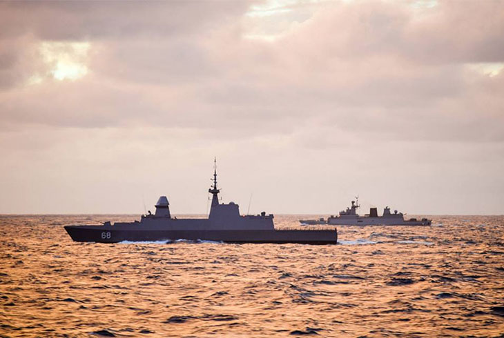 Navy Ships, RSS Formidable 68 during sunrise