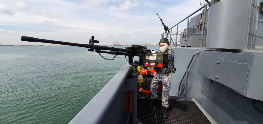 Although the focus for RSS Katong's ICT this time was primarily centered on their mine countermeasure competencies, they also conducted defensive measures against potential surface threats that required the gunnery team to sharpen their skills.