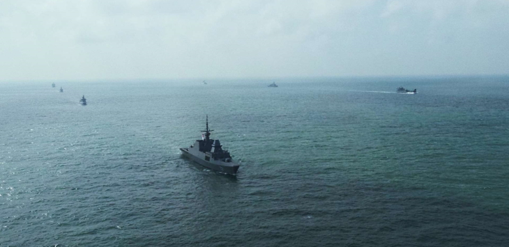 ASEAN and China navies, including the Republic of Singapore Navy (RSN), sailing in formation during the ASEAN-China Maritime Exercise.