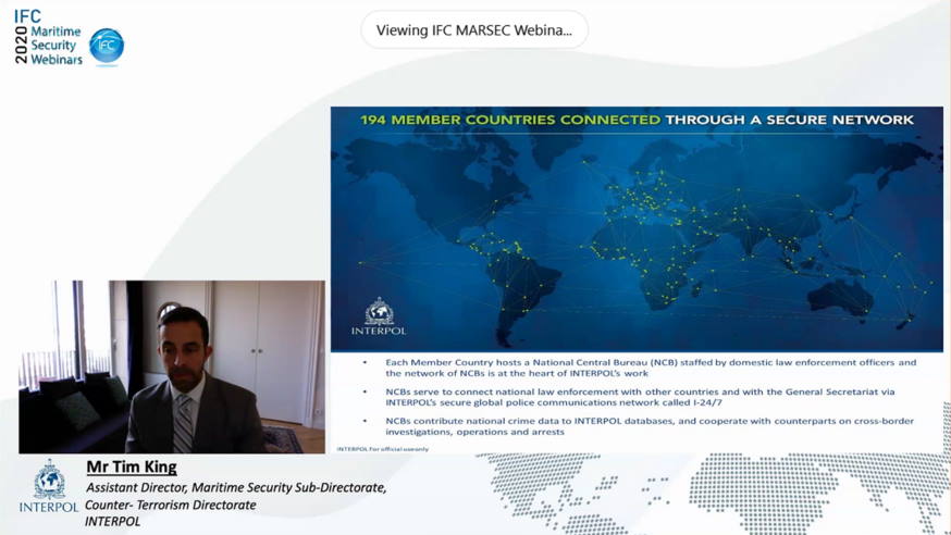 Sharing on INTERPOL's response to crimes in the maritime domain by Mr Tim King – Assistant Director, Maritime Security Sub-Directorate, Counter-Terrorism Directorate, INTERPOL.