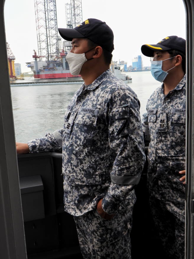 CPT(NS) Tan closed up as an Officer-of-the-Watch (OOW) during the ICT sailing, which entails 'driving' the MCV, a ship that is capable of reaching speeds in excess of 30kn (55km/h).